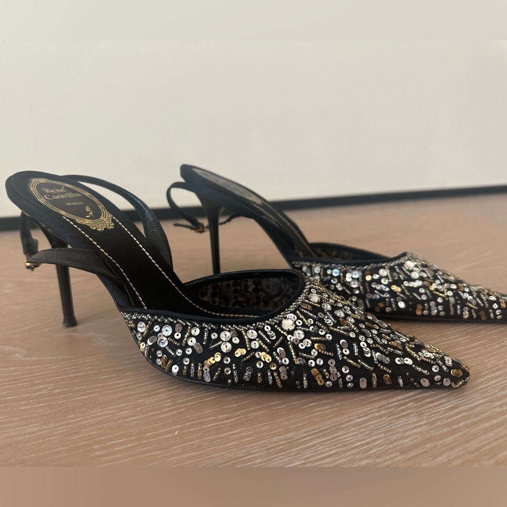 RENÉ CAOVILLA Embellished Lace Slingback Pumps | Vintage Slingbacks